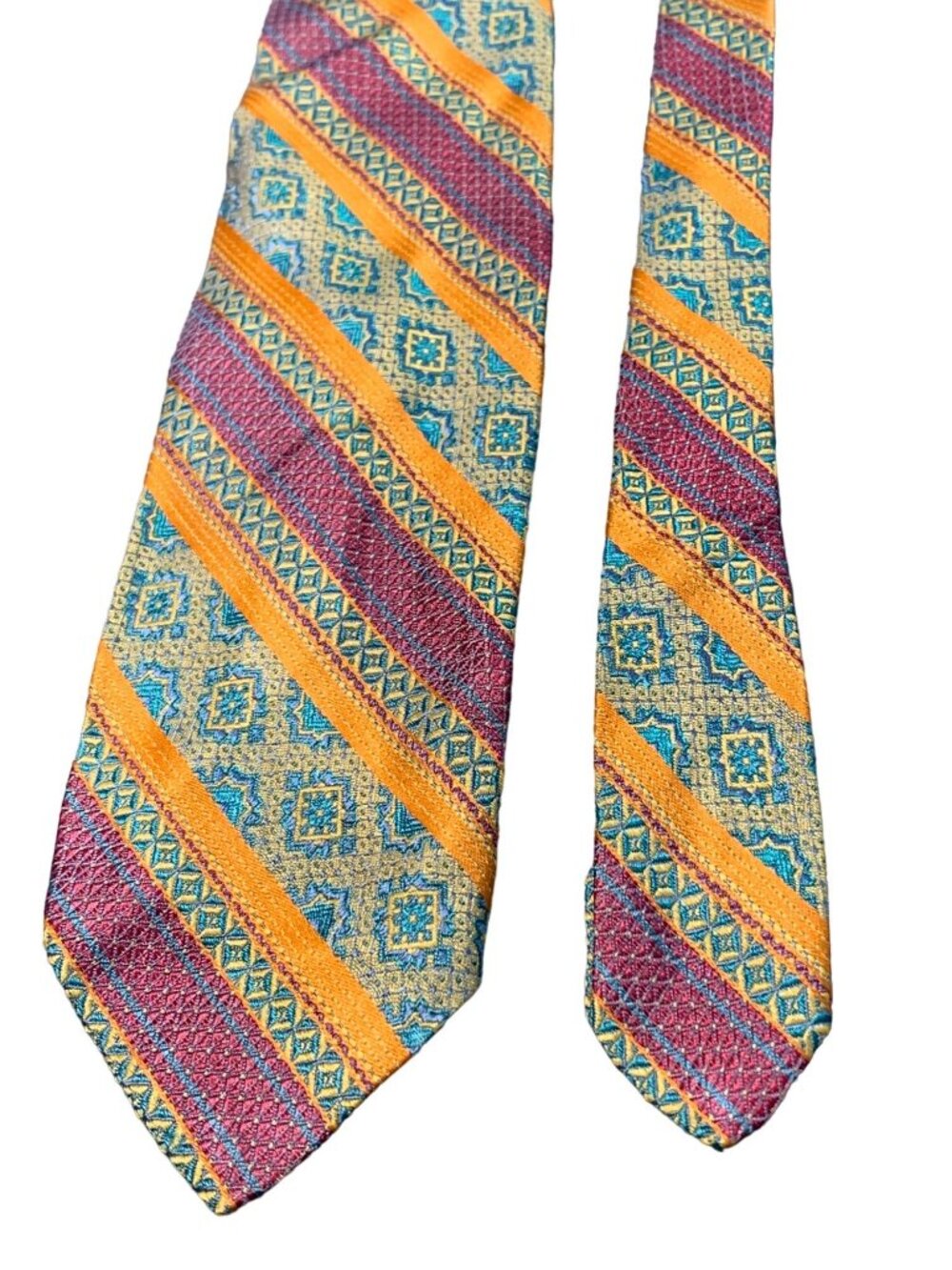 Vintage Youncraft All Silk Mens Tie Multicolor Geometric Pattern Retro Necktie